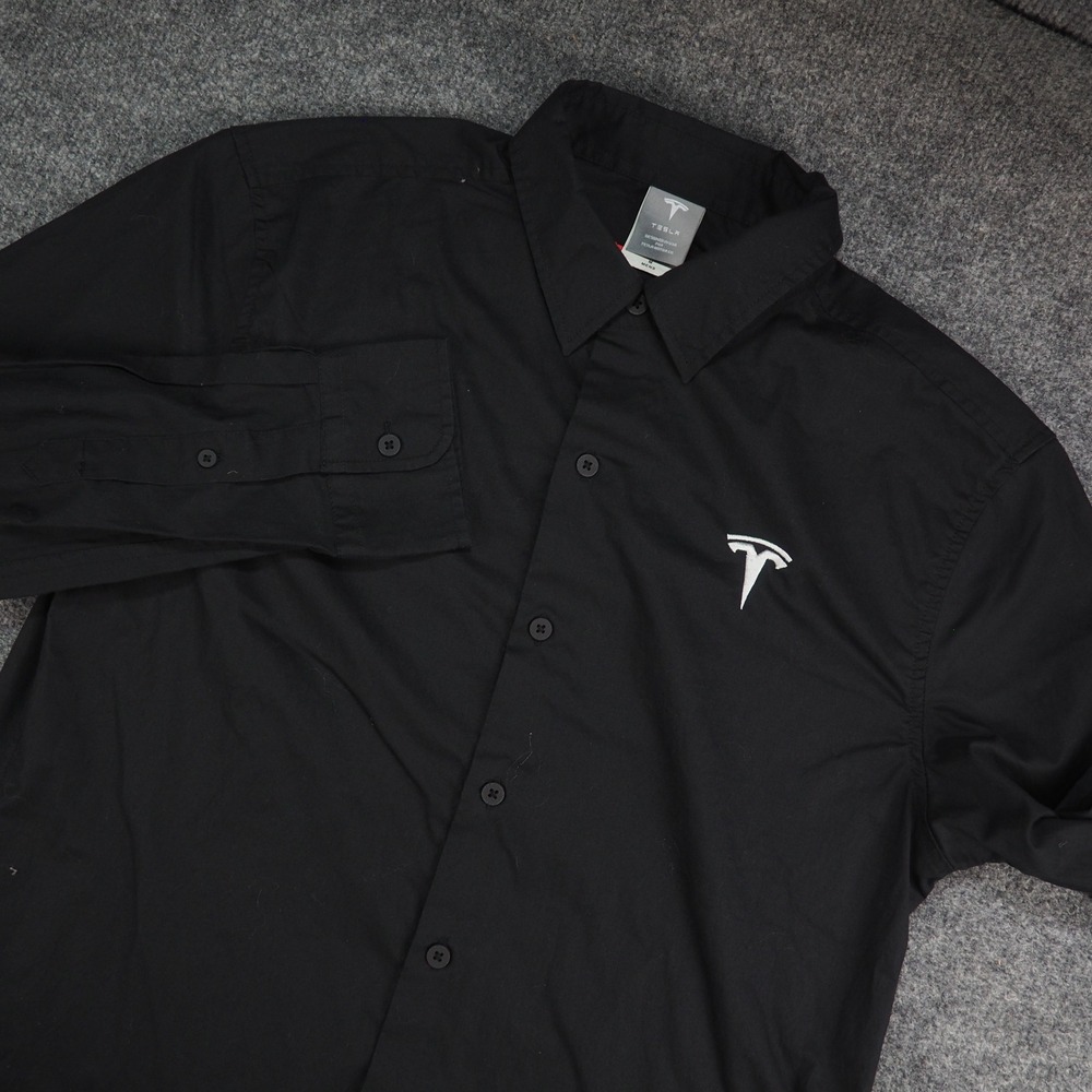 Tesla Button Down Shirt Mens Med Black Solid Logo Techwear Professional Sleek